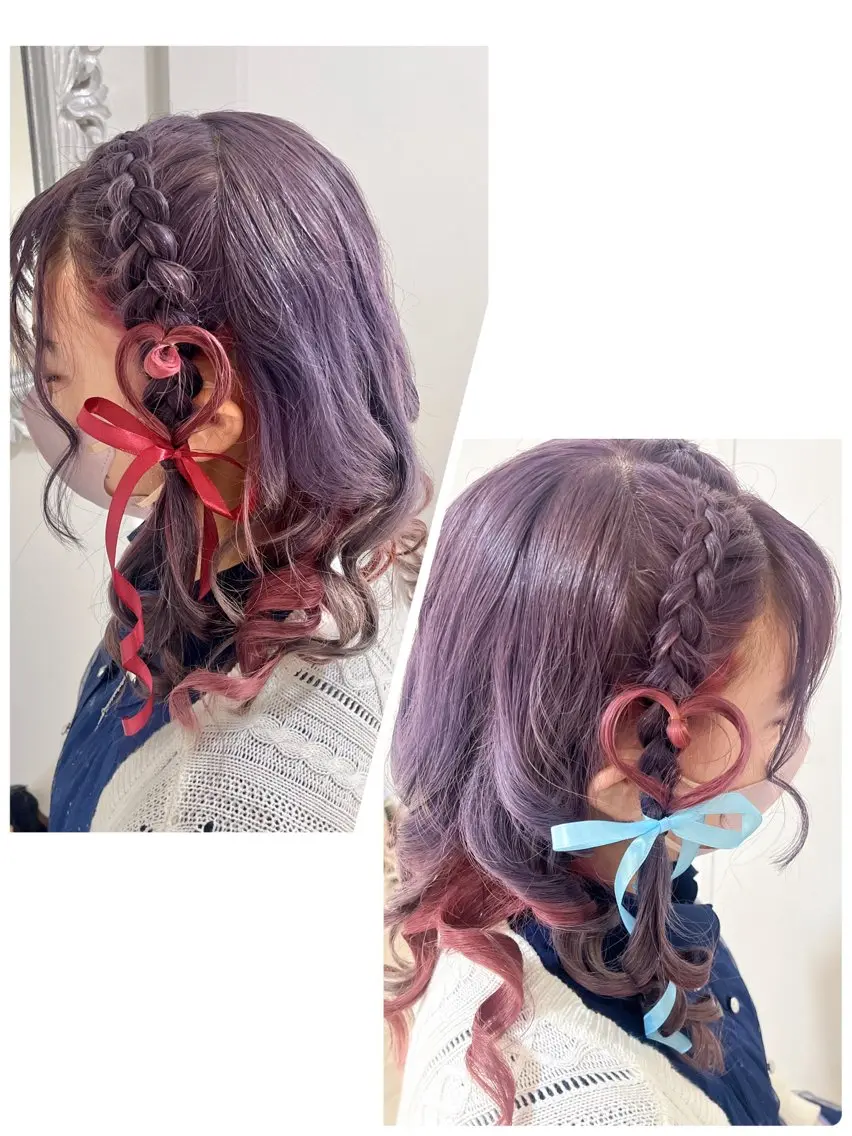 推し活ヘアセット　リボンやハート、デザインが多めな方むけ　お写真掲載でリボン2個プレゼント🎀の写真