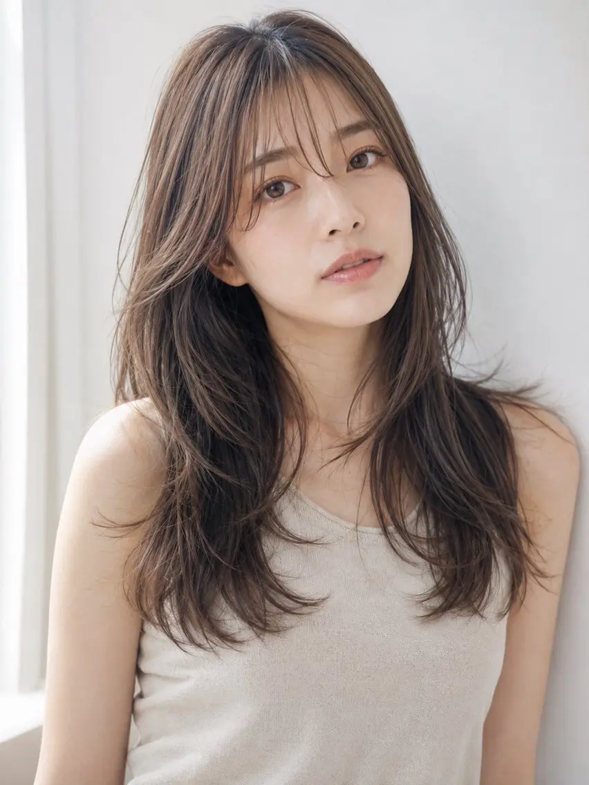 ロング 韓国風ヘア レイヤーカット カット ヘアカラー トリートメント 片山 輝のヘアスタイル