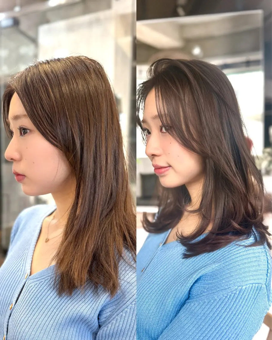 セミロング レイヤー特化/小顔顔 周り/セノ/表参道のヘアスタイル