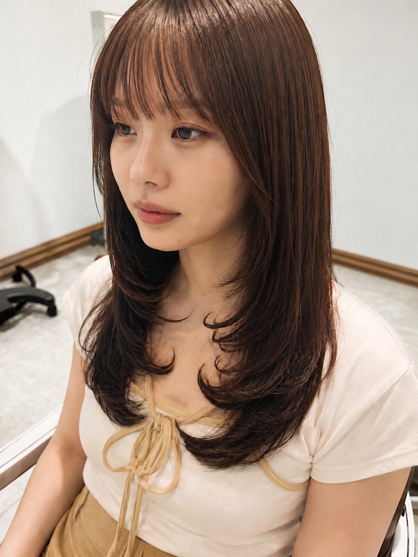 ロング カラー 韓国風ヘア レイヤーカット 小顔カット カット ヘアカラー トリートメント 髪質改善／透明感 🫧うらののヘアスタイル