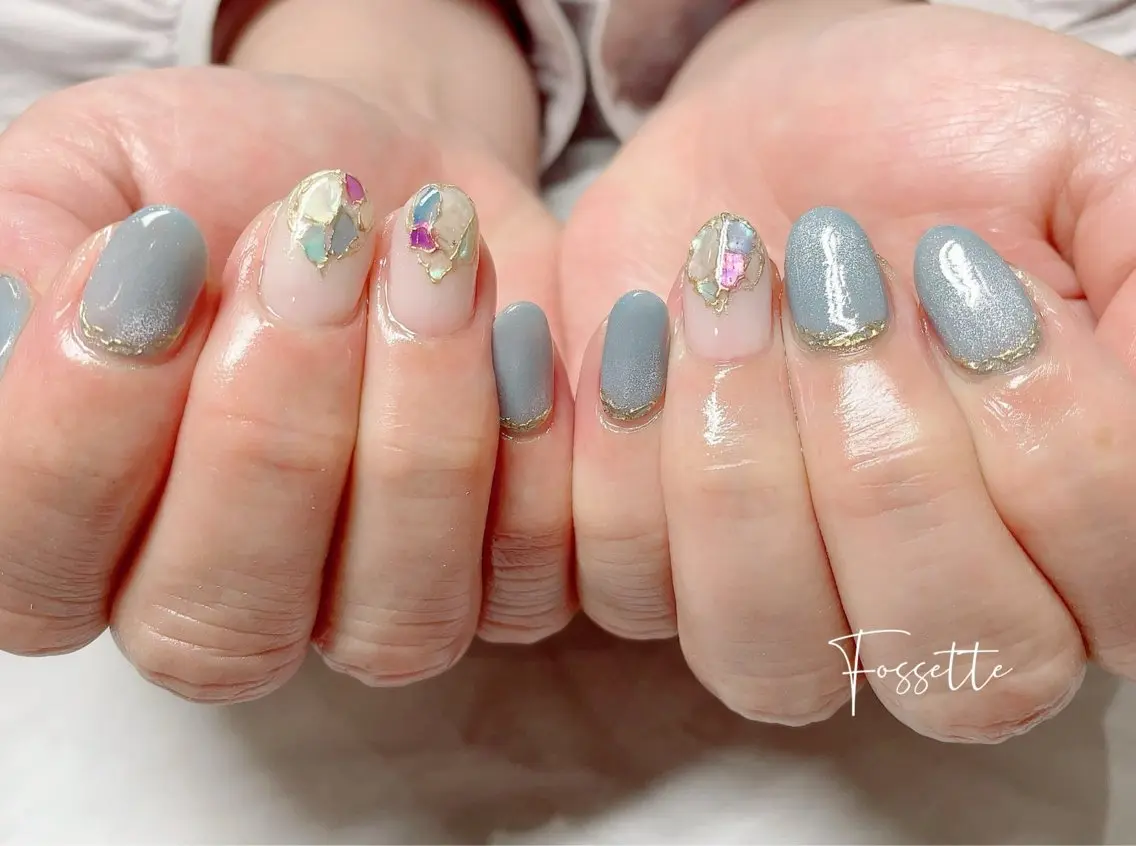 ネイル キラキラネイル マグネットネイル ミラーネイル ニュアンスネイル 夏ネイル ハンドネイル nailsalon Fossetteのネイルデザイン