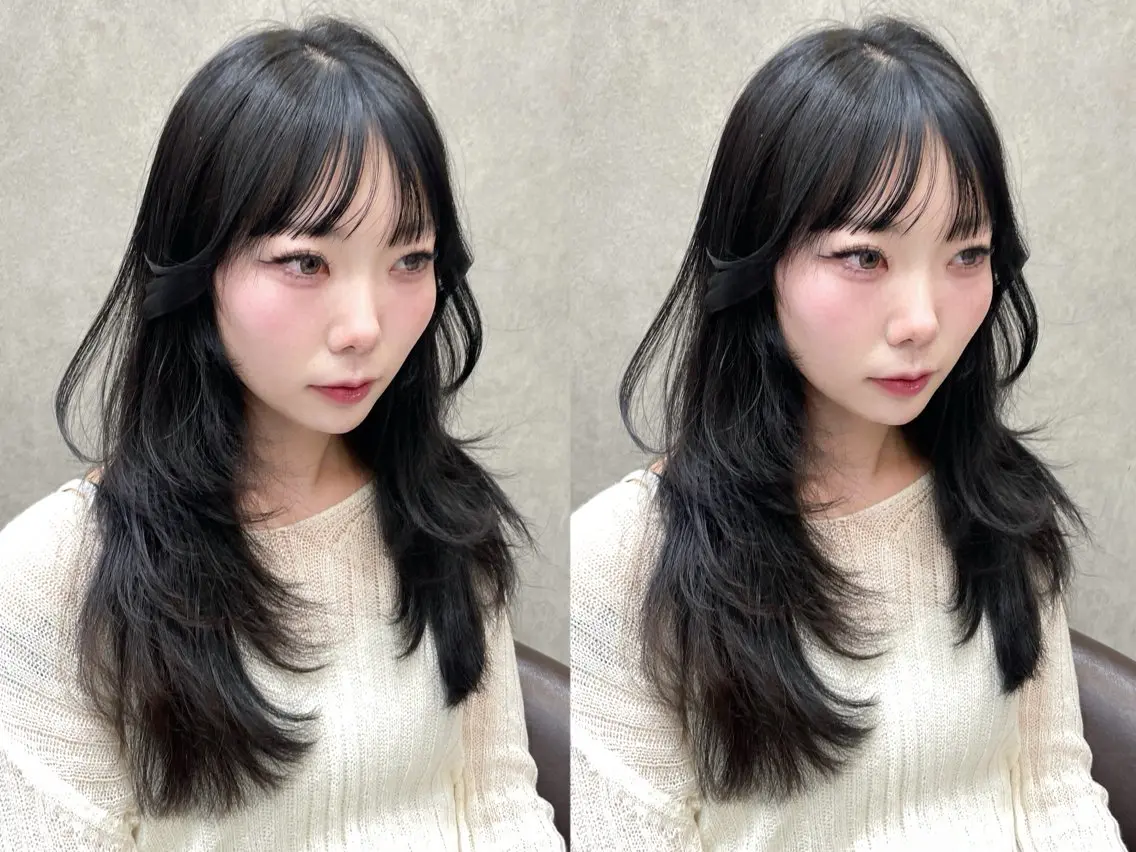 セミロング カット ヘアカラー MOE 福岡韓国ヘア✧︎のヘアスタイル