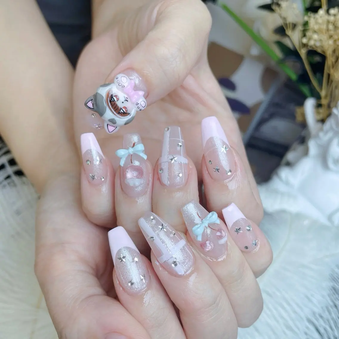 ネイル チークネイル クリアネイル ガーリー グラデーション キラキラネイル ハンドネイル princess スカルプ専門店のネイルデザイン