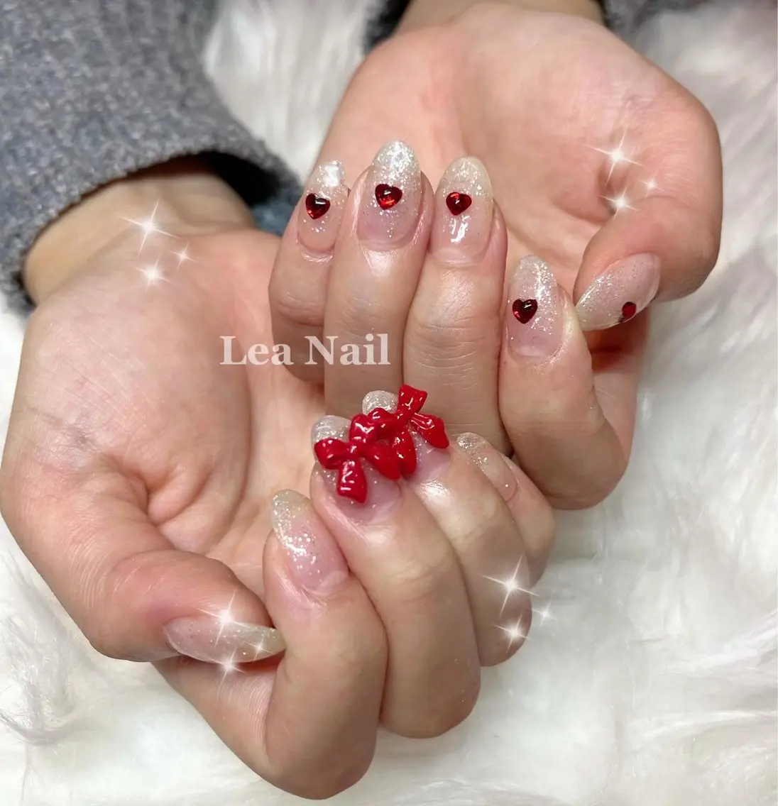ネイル ハート リボン バレンタイン ハンドネイル Lea Nailのネイルデザイン