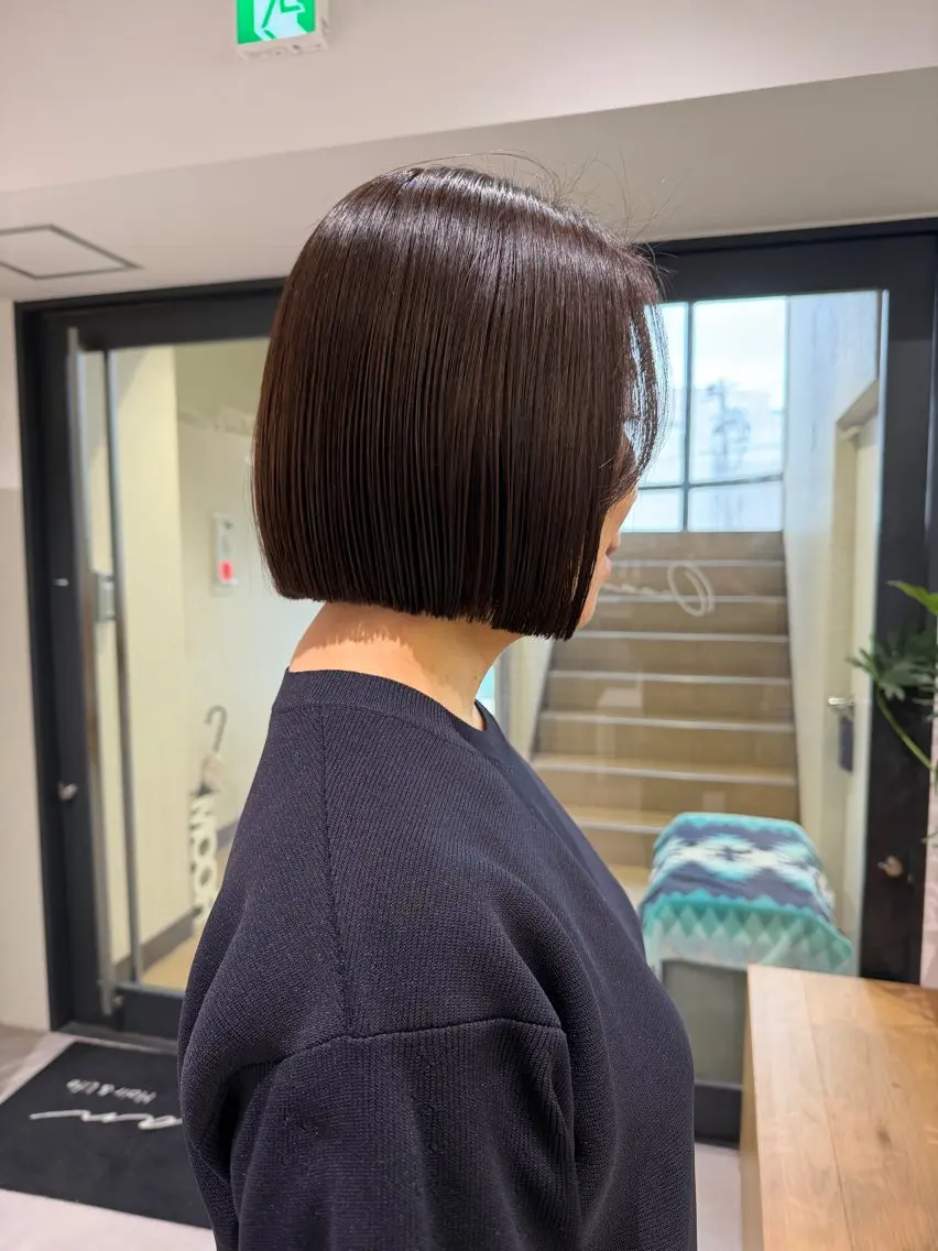 ショート 切りっぱなしボブ ボブ カット ヘアカラー トリートメント 切りっぱなし/髪質 改善矯正/さやか🫧のヘアスタイル