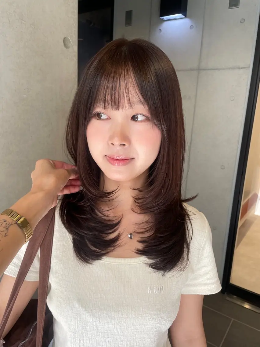 ミディアム カラー カット ヘアカラー トリートメント 韓国レイヤー/透明感 カラー/RIN🎀のヘアスタイル