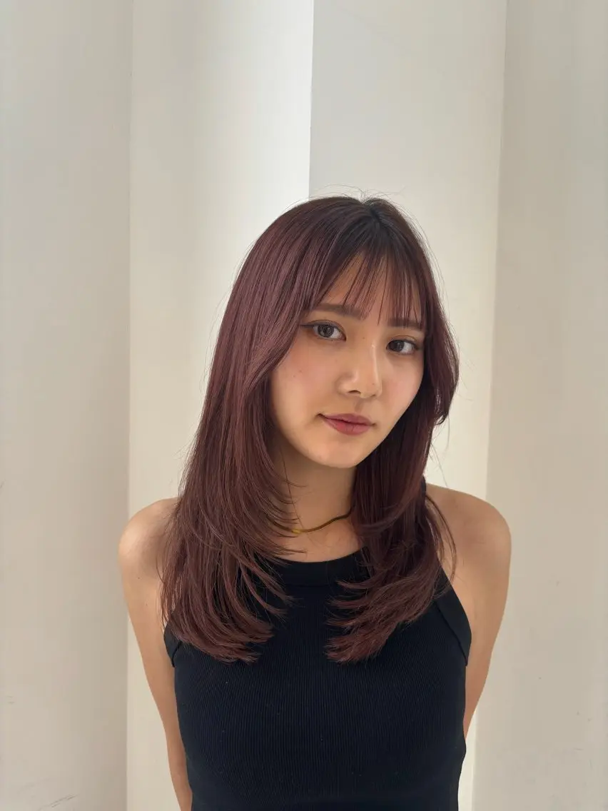 ミディアム カット ヘアカラー トリートメント レイヤー×透明感 ヘアセット/ミサトのヘアスタイル