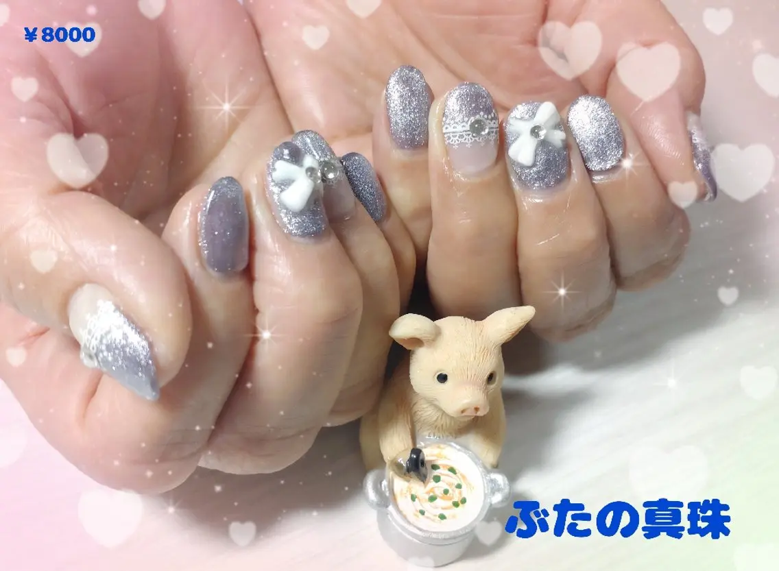 ネイル アートネイル レース リボン ハンドネイル 林 珠里のネイルデザイン