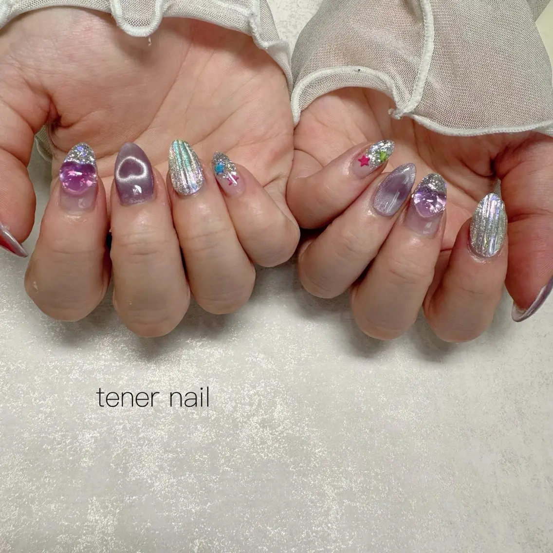 ネイル パープル ハンドネイル テネルネイル tener nailのネイルデザイン