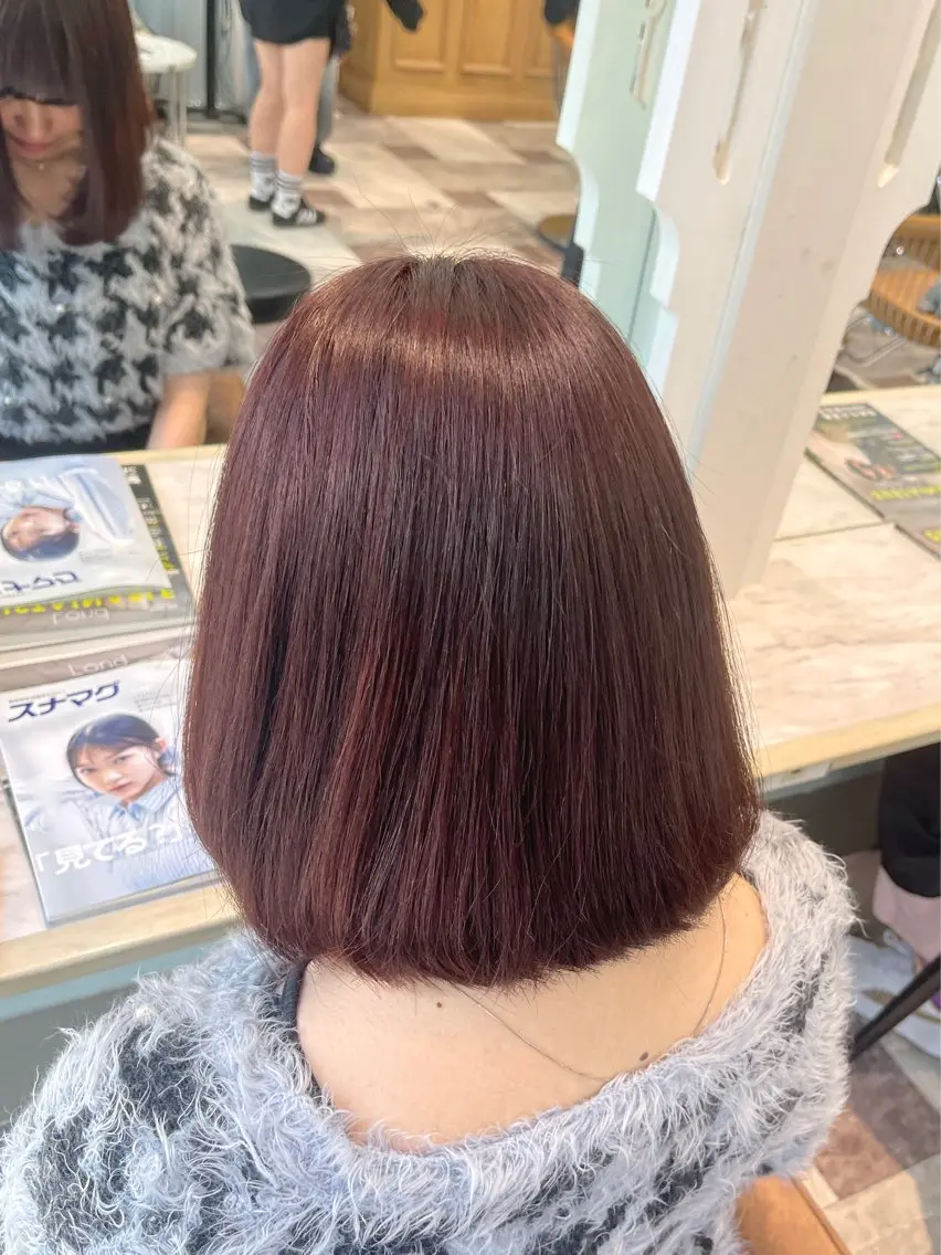 ミディアム ボブ ハイライト 髪質改善 ヘアカラー トリートメント 栄ハイトーン/ ベージュカラー中園薪のヘアスタイル