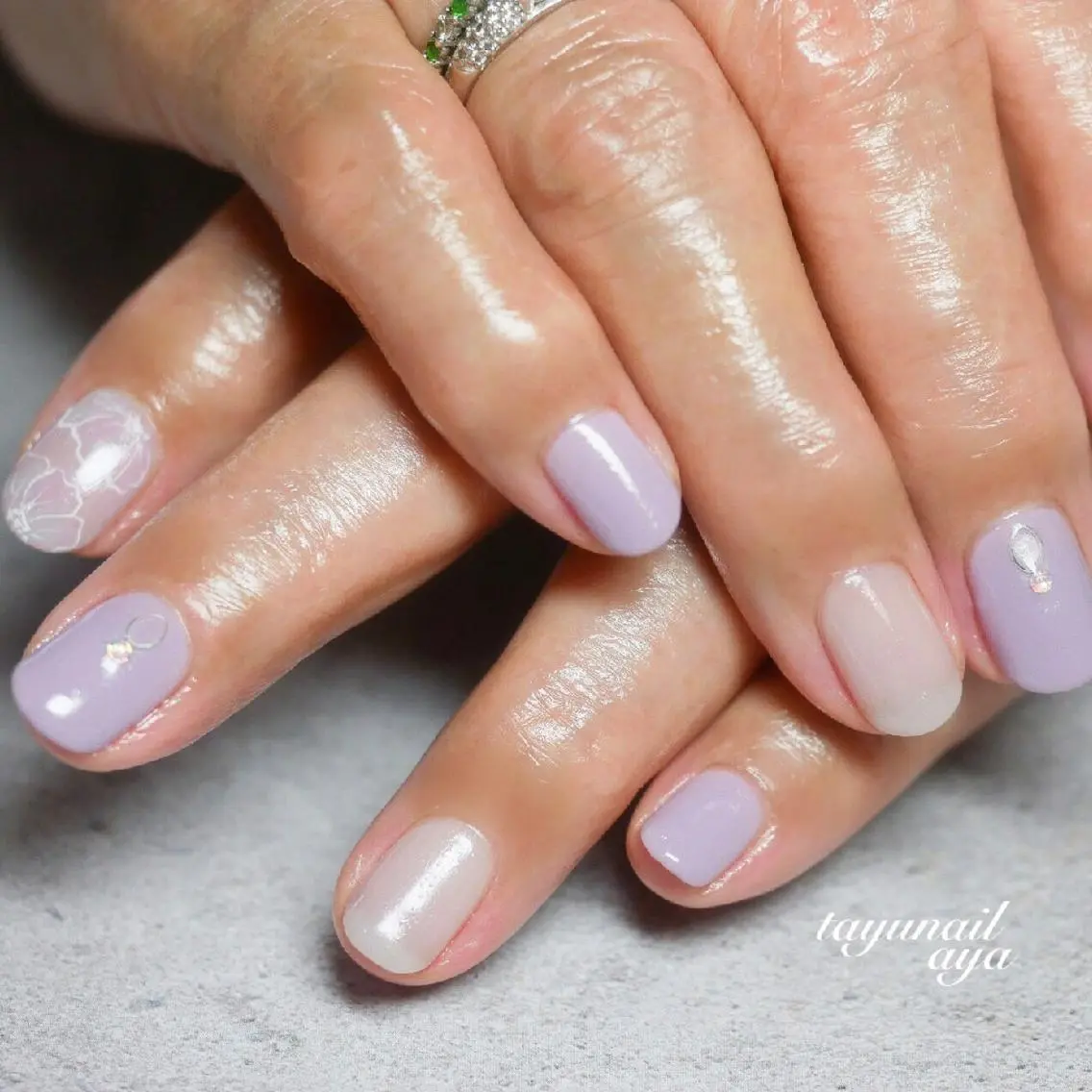 ネイル ブルー ジェルネイル パラジェル パープル 春ネイル ネイルサロン 【たゆnail】のネイルデザイン