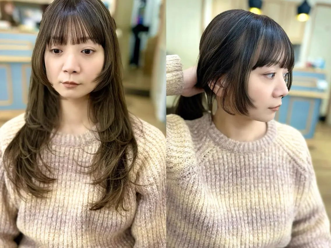 ロング カラー パーマ メンズ キッズ レイヤーカット/ 巻ける縮毛矯正のヘアスタイル
