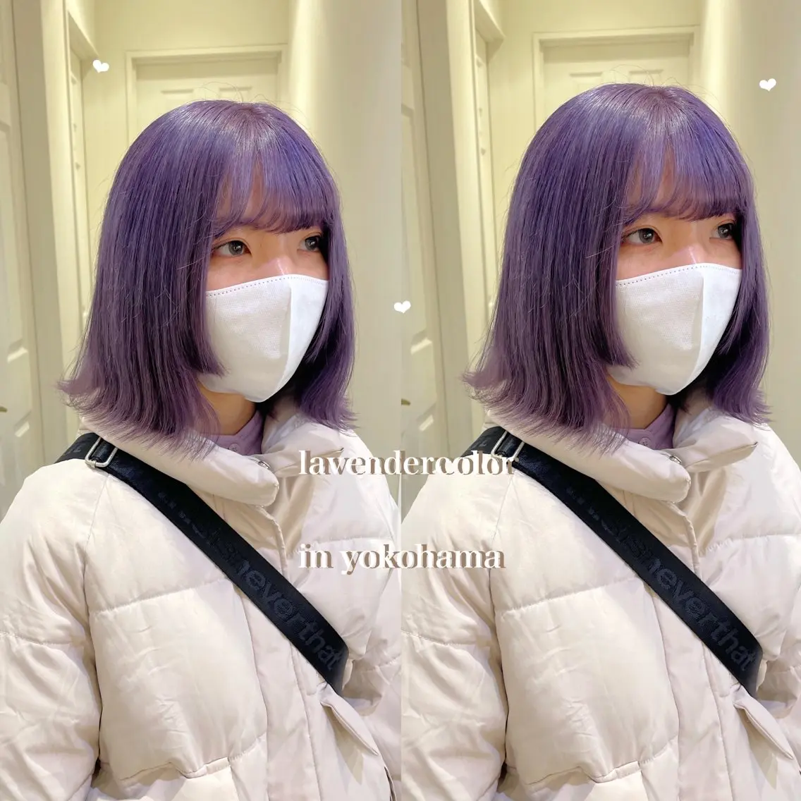 セミロング カラー ブリーチ 透明感カラー ハイトーンカラー ラベンダーカラー ヘアカラー シールエクステ横浜 🐏☁️miminaのヘアスタイル