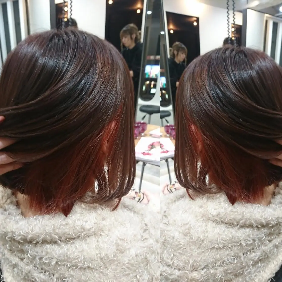 ミディアム カラー インナーカラー レッドカラー 艶カラー/インナー /グラデ/大西小百合のヘアスタイル