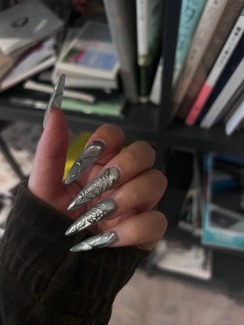 ネイル アートネイル ブルー キラキラネイル ロングネイル マグネットネイル ハンドネイル solea nail /sakiのネイルデザイン