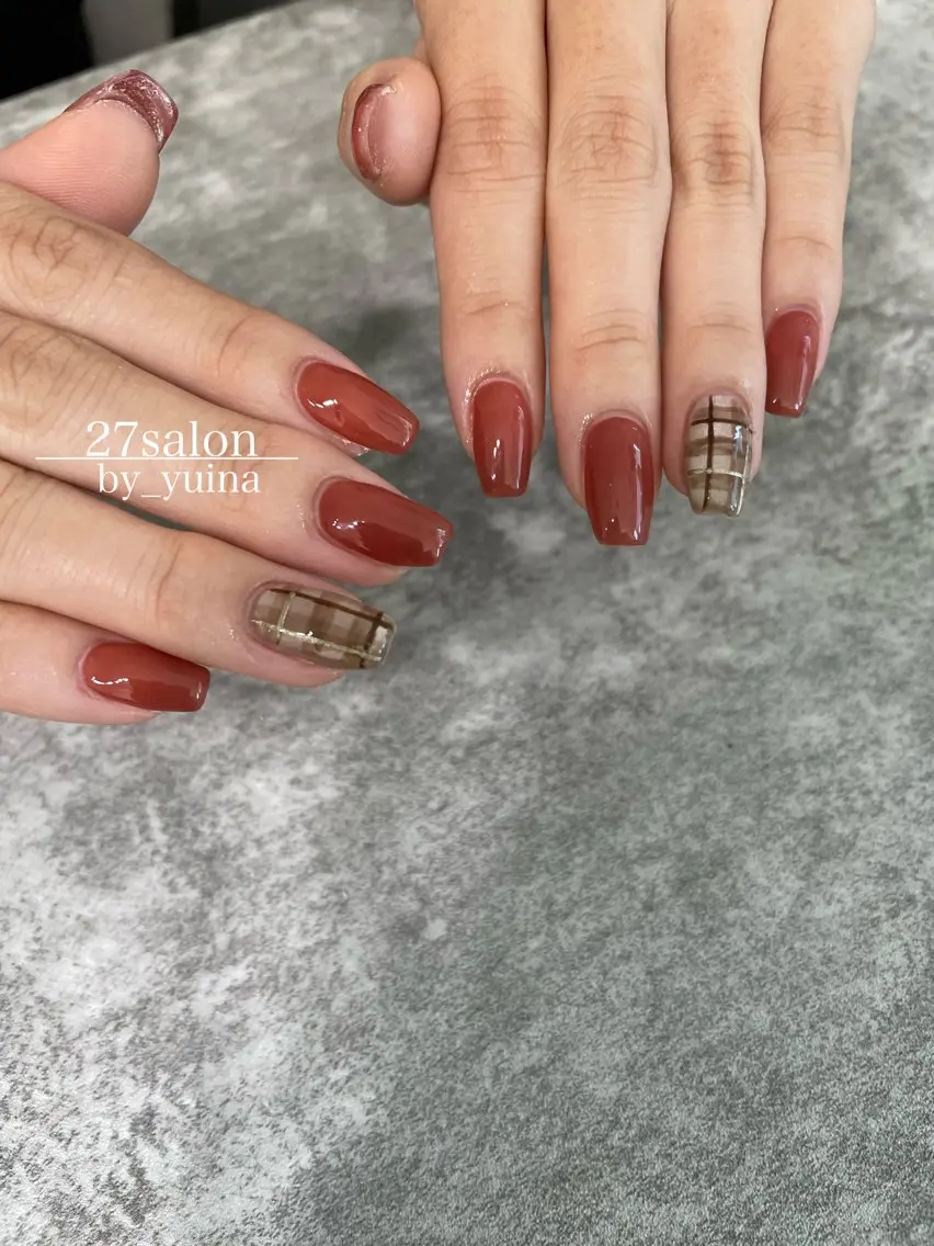 ネイル オレンジ ハンドネイル 27salon yuinaのネイルデザイン