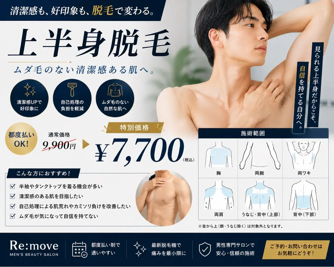 【自身ある素肌へ！】メンズ脱毛"上半身"  ￥7,700の写真
