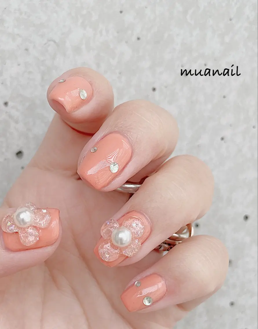 ネイル ブルー フラワーネイル 春ネイル ハンドネイル mua nail mikiのネイルデザイン