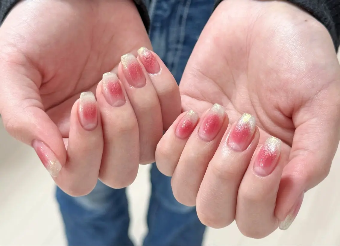 ネイル アートネイル オーロラネイル チークネイル フレンチネイル ガラスフレンチ ハンドネイル 🎀🎀YooLi Nail Salonのネイルデザイン