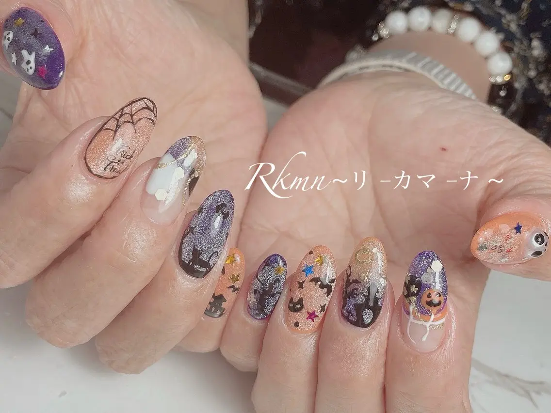 ネイル アートネイル ハロウィン 春ネイル ハンドネイル フットネイル ハンドケア Rkmn ~リ-カマ-ナ~のネイルデザイン