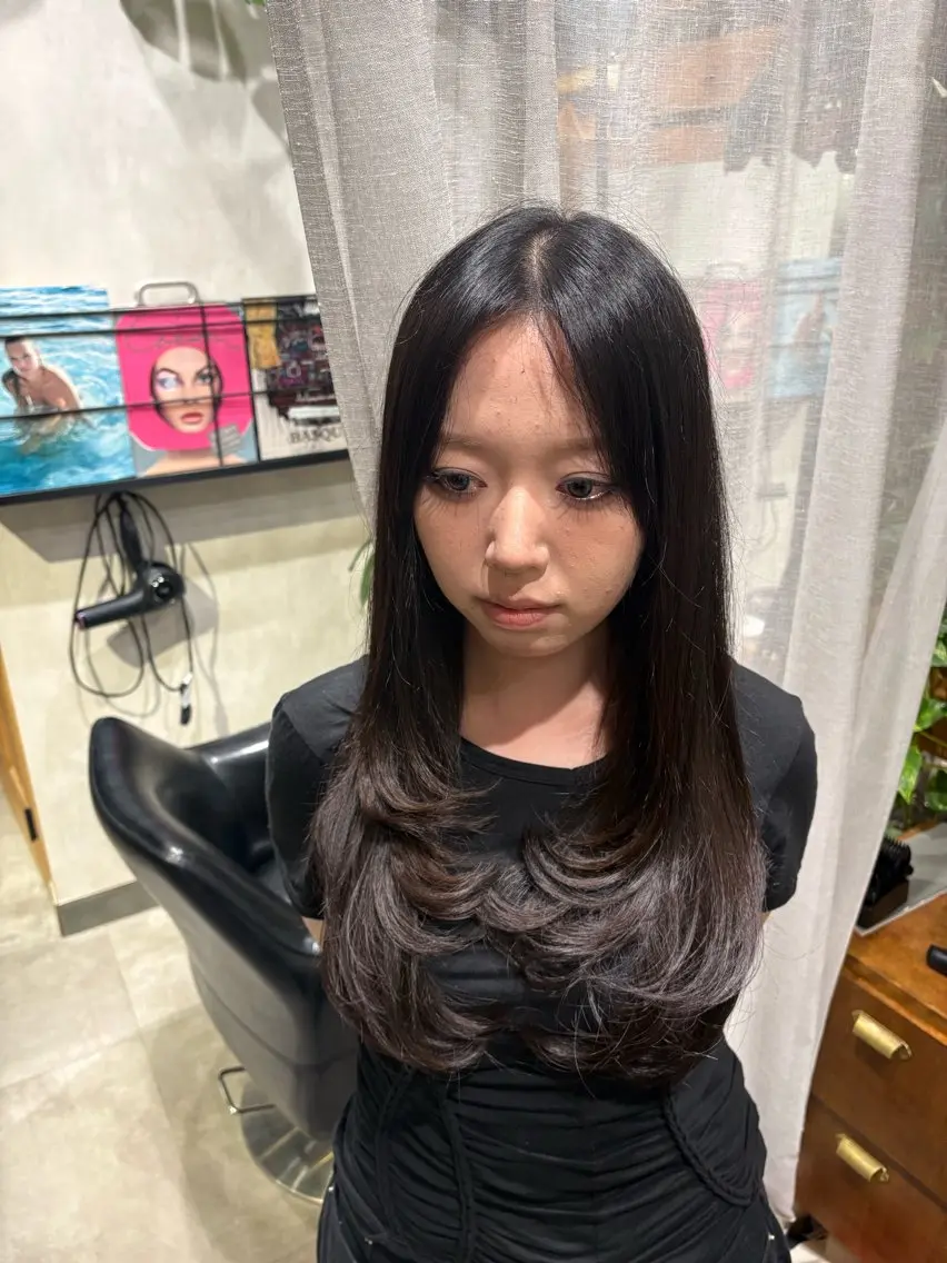 ロング 顔周りカット 韓国風ヘア 馬場 彩のヘアスタイル