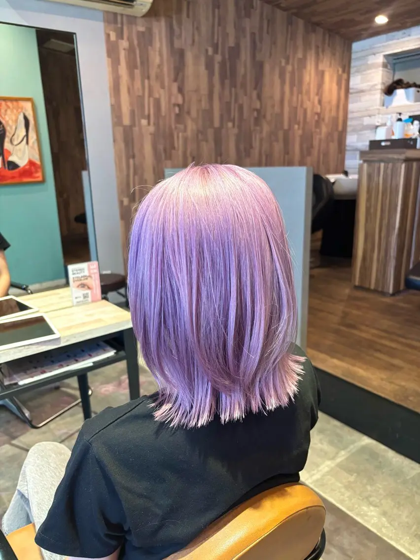 ミディアム カラー ボブレイヤー ラベンダーカラー ボブ レイヤーカット ヘアカラー 🫧古田 穂香🫧カットモデルのヘアスタイル