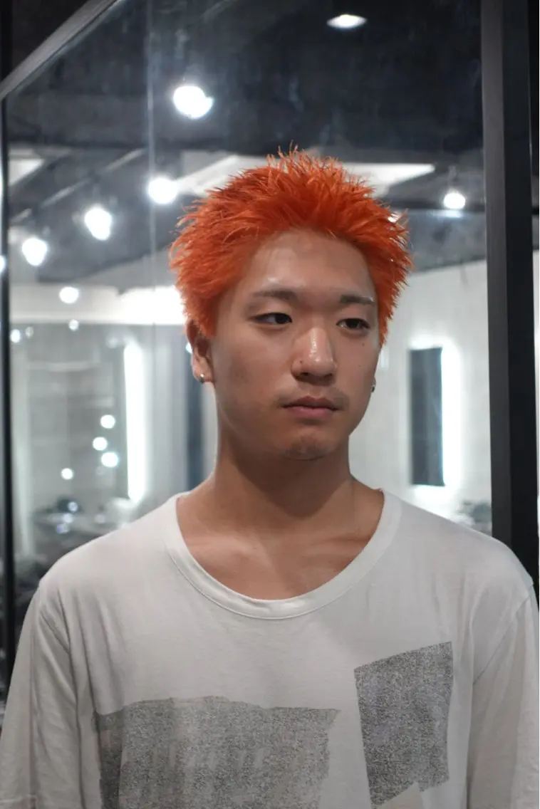 ショート カラー メンズ スパイキーショート ベージュカラー ブロンド オレンジ ショートヘア カット ヘアカラー トリートメント スパイキーショート/ 短髪/渋谷/kiyoのヘアスタイル