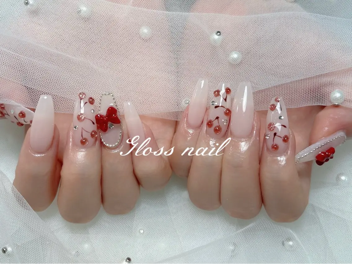 ネイル 韓国ネイル リボン ワンホンネイル ホワイト Meri💅ジェル& チップ長さだし専門のネイルデザイン