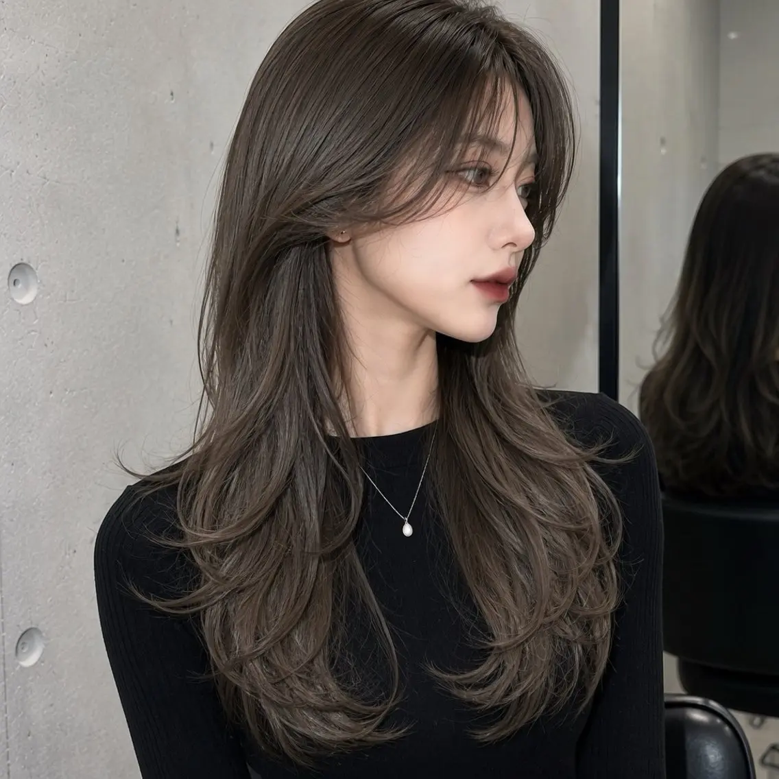 ロング カラー ブリーチ 透明感カラー ダブルカラー グレージュ ブリーチなしカラー カット ヘアカラー レイヤー/くびれ巻き /ブリーチなしカラーのヘアスタイル
