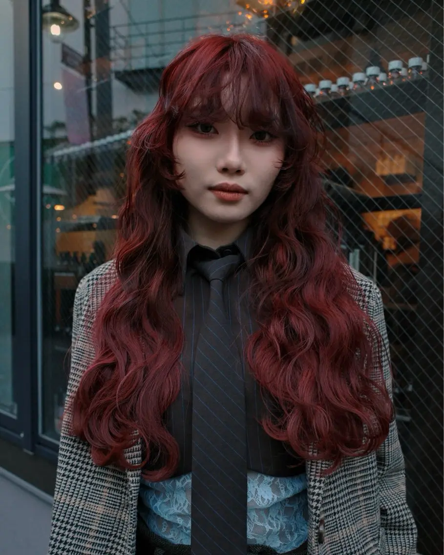 ブリーチなしダブルカラー『オリーブ ブリーチなし ブルーブラック オレンジ レッドカラー カラーモデル 』の写真
