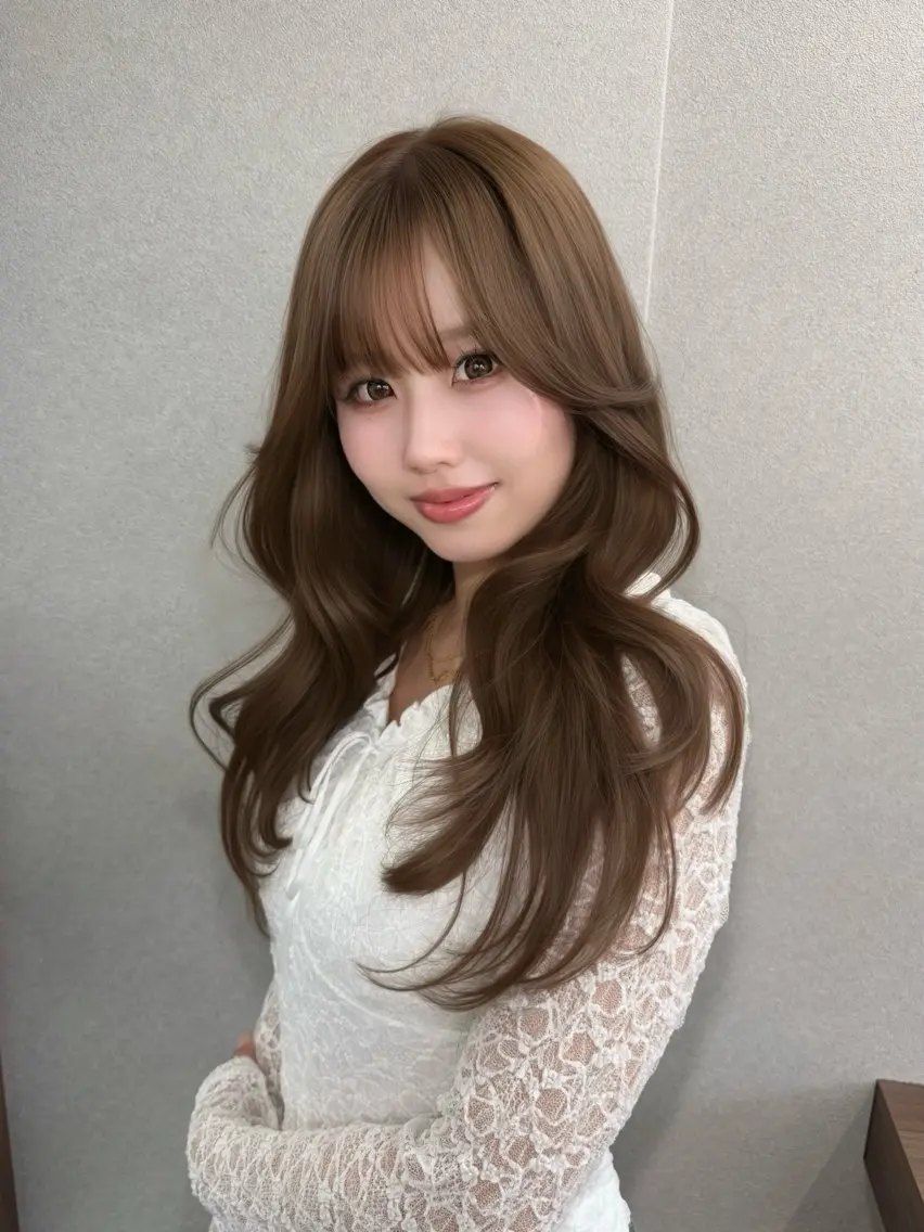 ロング カラー ベージュカラー ブリーチ 透明感カラー ブリーチなしカラー オリーブベージュ カット ヘアカラー トリートメント 結べるレイヤー/ 透明感カラー/和奏のヘアスタイル