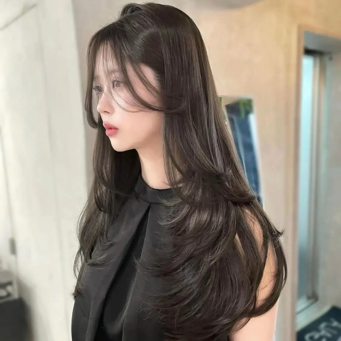 ロング カラー ケアカラー レイヤーカット カット ヘアカラー モテ韓国ヘア/ レイヤー🤍RIKAのヘアスタイル