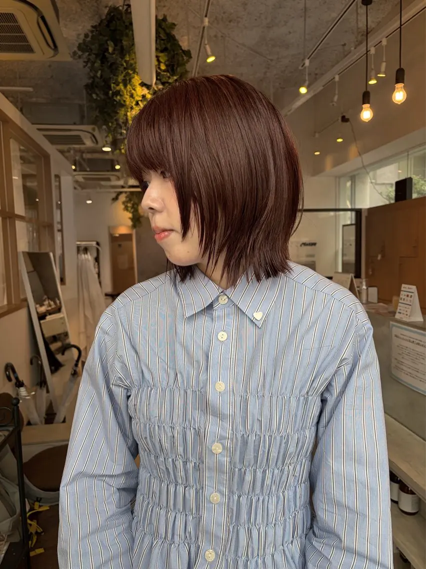 ミディアム ボブ ハッシュカット カット ヘアカラー ようちゃん 色持ち艶カラーのヘアスタイル