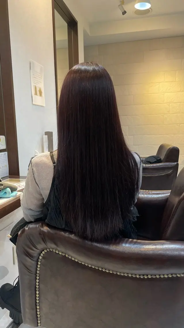 ロング カラー ブリーチ ボルドーカラー ブリーチなしカラー ヘアカラー AIRI /  eachのヘアスタイル