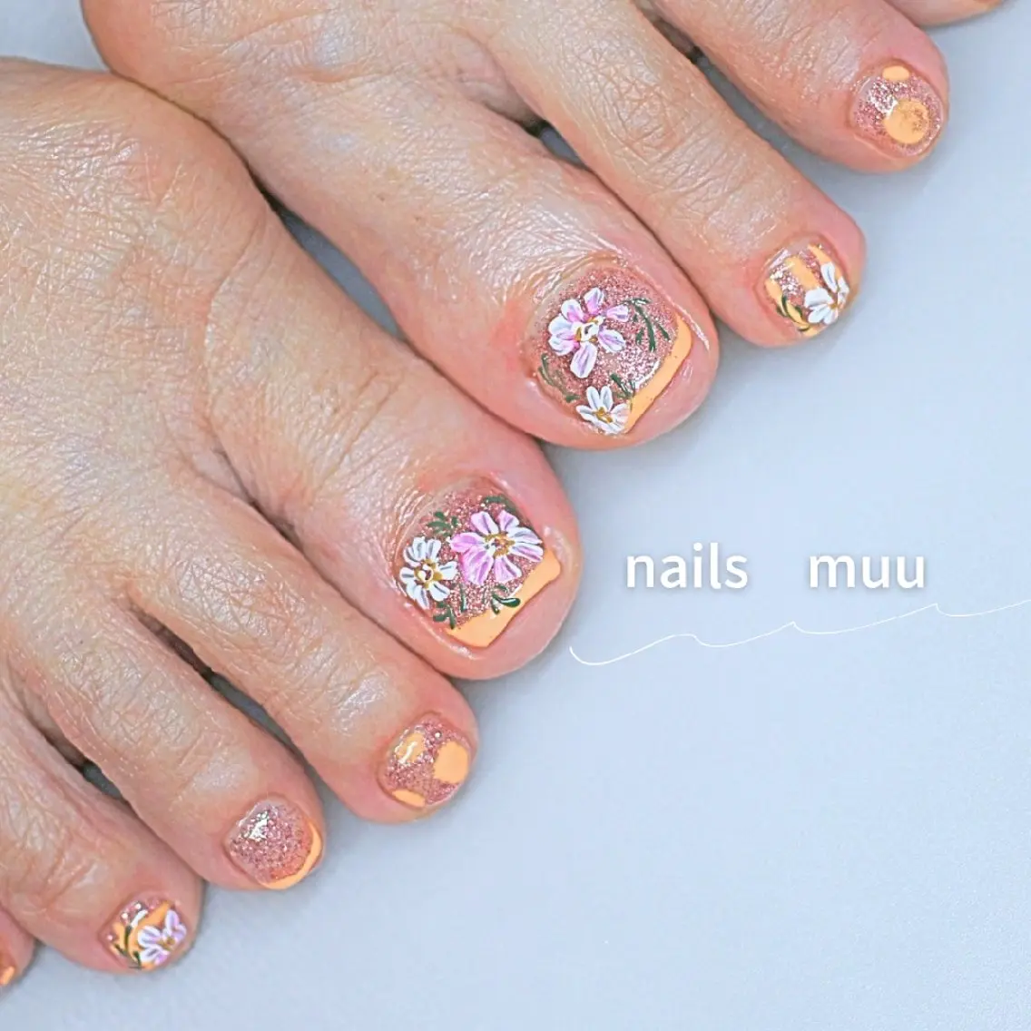 ネイル 桜ネイル フットネイル オレンジ nails muu まゆのネイルデザイン