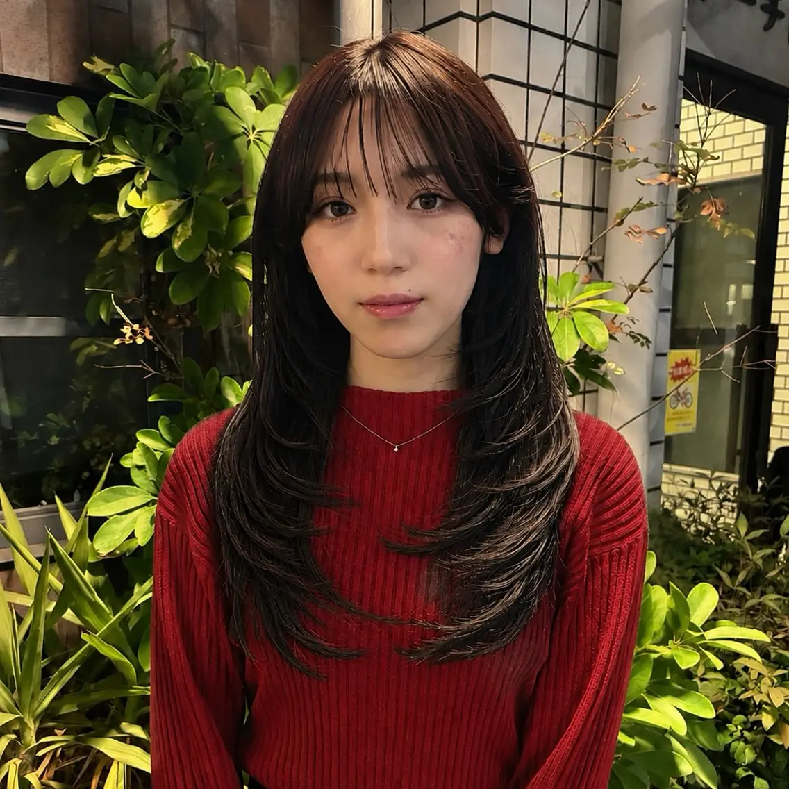 ロング 顔まわりレイヤー 顔周りカット ハッシュカット 韓国風ヘア レイヤーカット カット ヘアカラー ハイトーン/レイヤー カット/TAKEのヘアスタイル