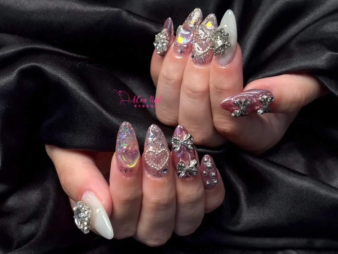 ネイル 桜ネイル 長さ出し フラワーネイル フレンチネイル ジェルネイル ハンドネイル ACon NailSalonのネイルデザイン