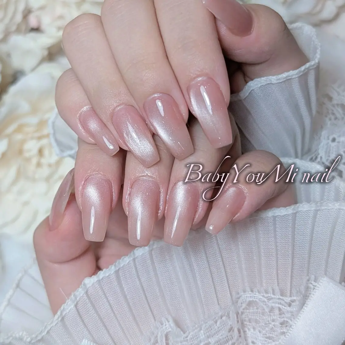 ネイル オーロラネイル チークネイル 成人式 フットネイル フレンチネイル ハンドネイル BabyYouMi nailのネイルデザイン
