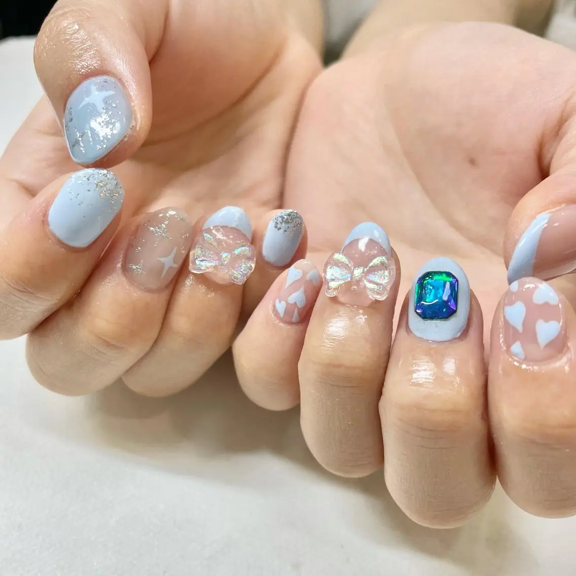 ネイル ガーリー 水色 🎀AYAKO 🎀中韓ネイルのネイルデザイン