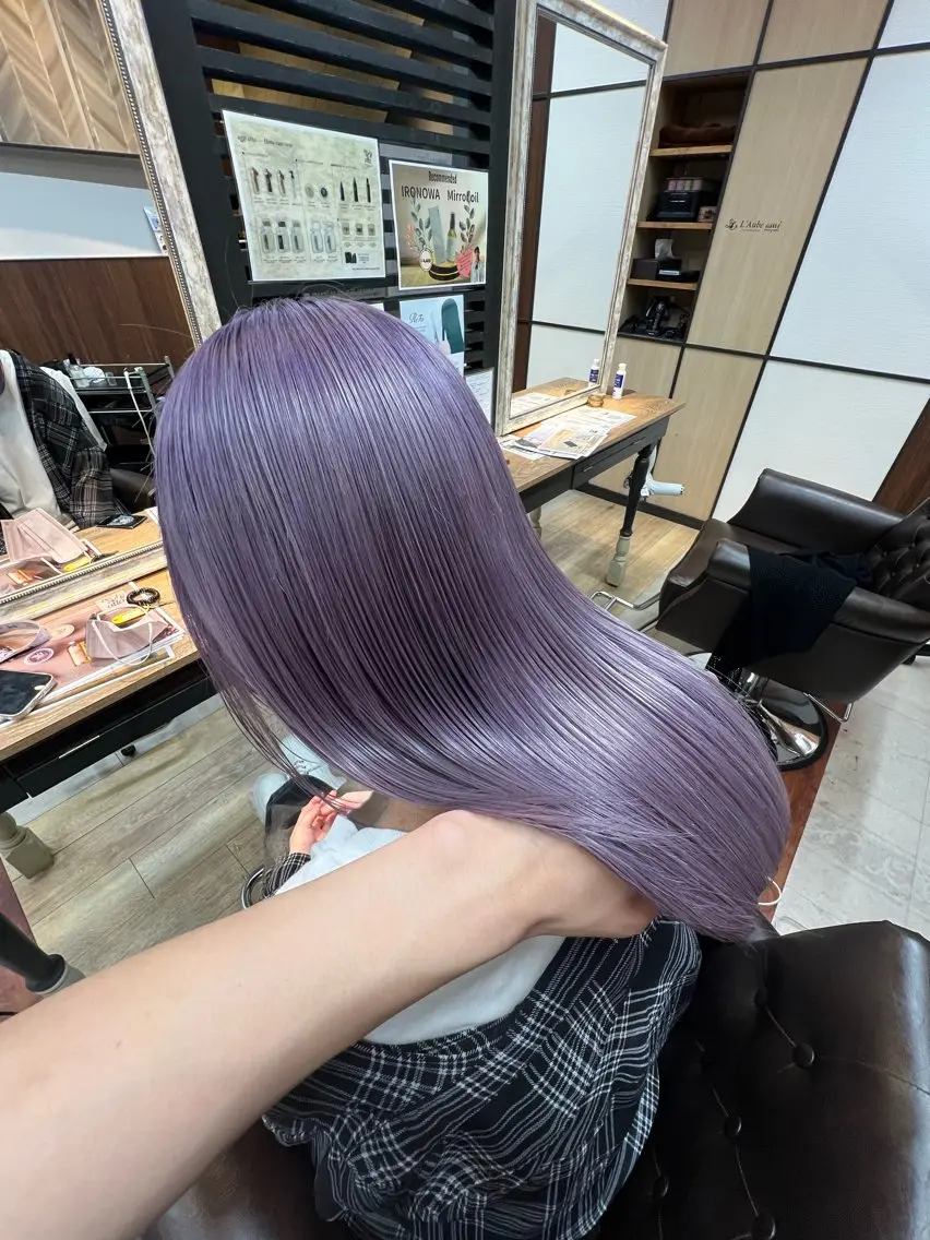 ミディアム カラー ブリーチ ケアブリーチ ラベンダーカラー ヘアカラー トリートメント L'aube ami /キイチのヘアスタイル