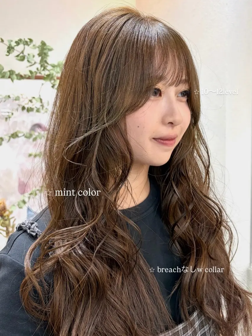 ロング カラー 透明感カラー ミント ヘアカラー ワンホン/韓国ヘア 🖤櫻木李紗のヘアスタイル