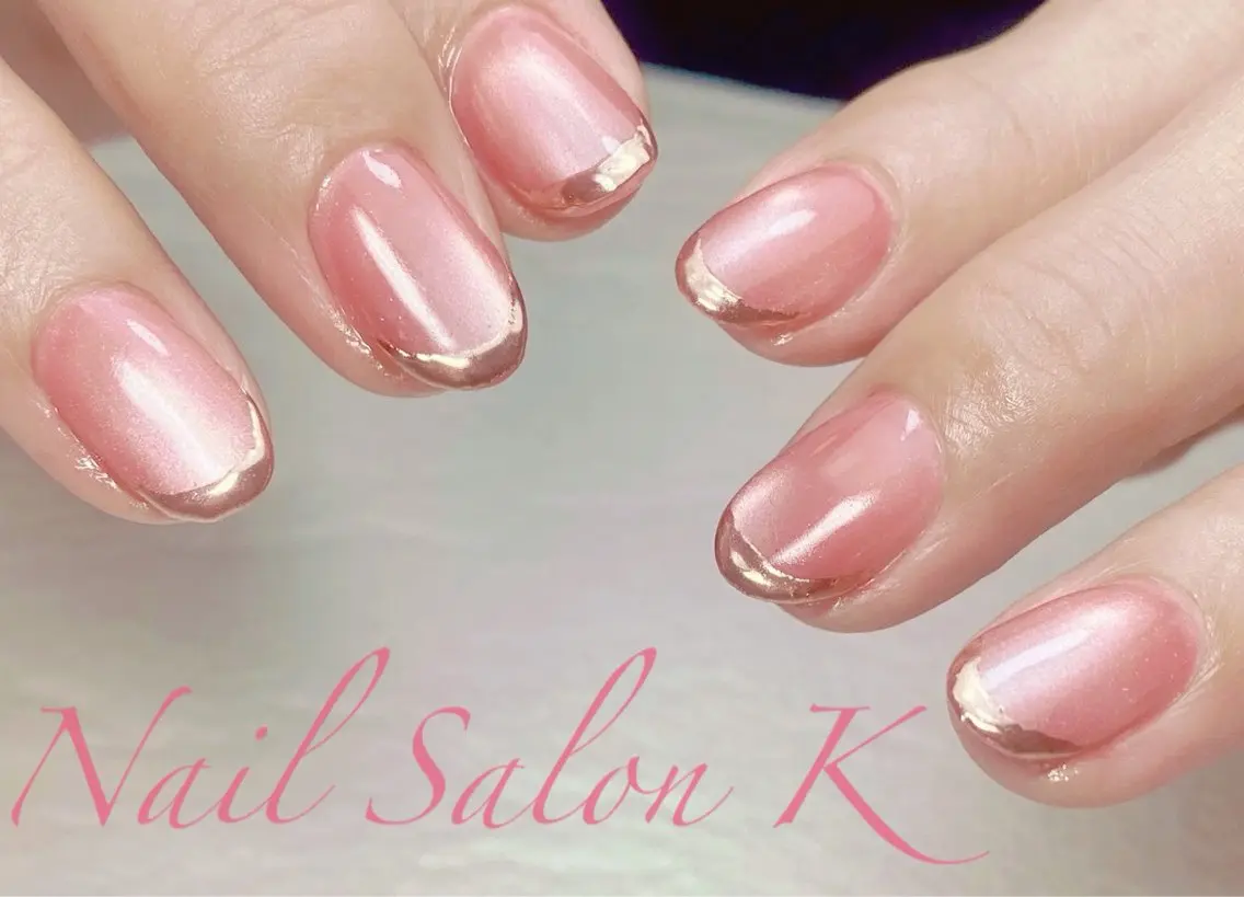 ネイル フレンチネイル マグネットネイル ミラーネイル オフィスネイル ピンク ハンドネイル Nail Salon K 🧸美爪育成のネイルデザイン