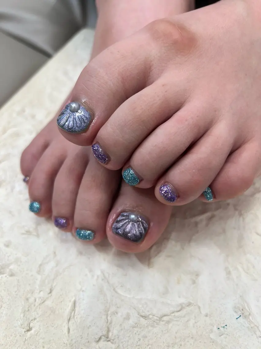 ネイル ブルー フットネイル ジェルネイル マグネットネイル ニュアンスネイル フットネイル Bana_ Nailのネイルデザイン