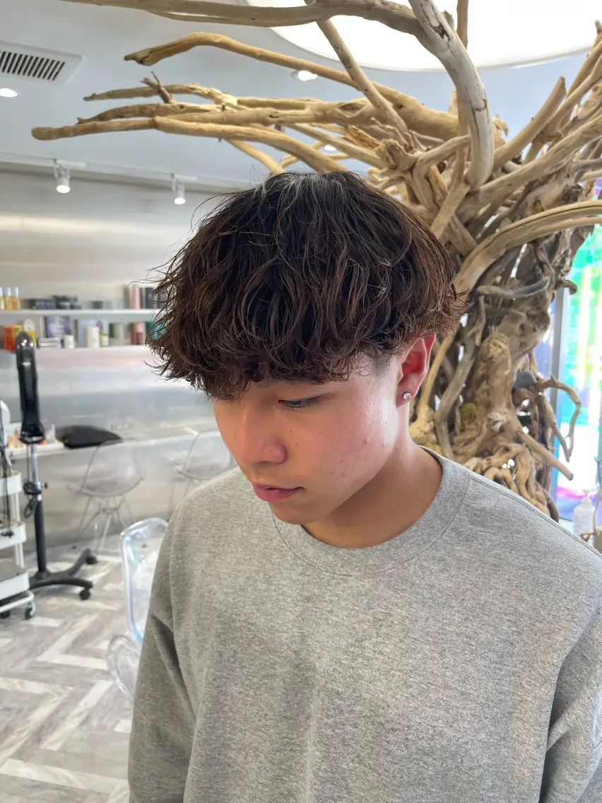 ショート パーマ メンズ メンズメッシュ メンズパーマ メンズツイストパーマ 波巻きパーマ スパイラルパーマ カット フェザーショート⚡️ REONのヘアスタイル