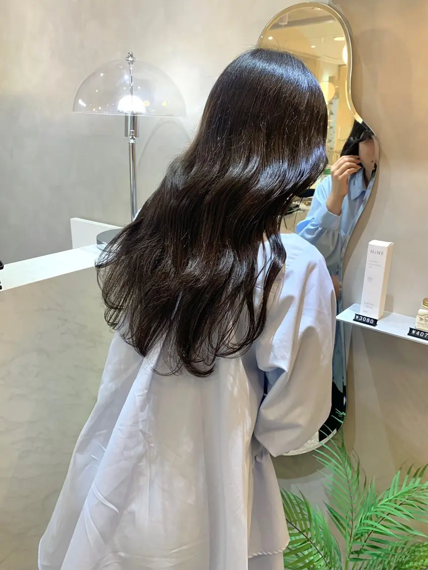 ロング カラー 黒髪 ブルーカラー ブルーブラック ケアカラー ボブ 韓国ヘア🇰🇷/ 顔周り/松田光里のヘアスタイル