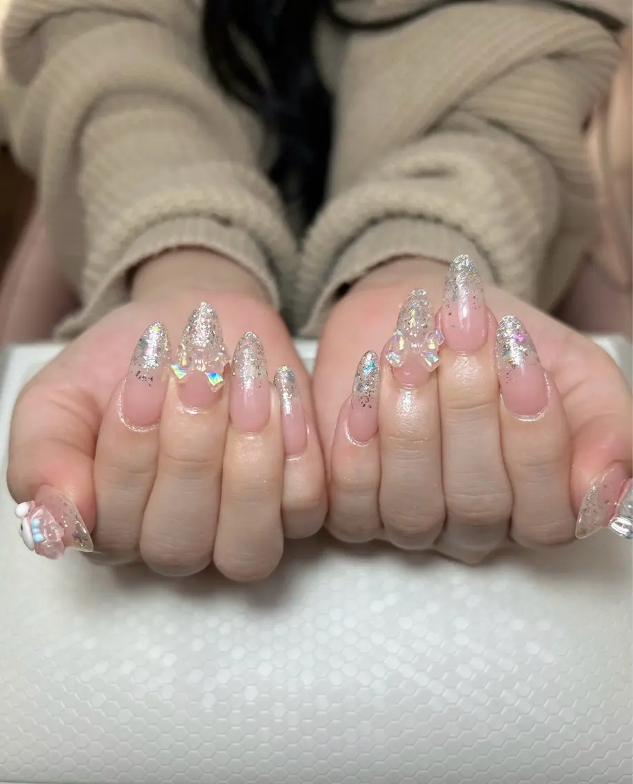 ネイル アートネイル オーロラネイル チークネイル 長さ出し フットネイル Chan nailsのネイルデザイン