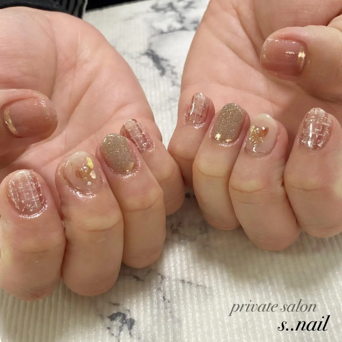 ネイル ピンク ツイードネイル ハンドネイル フットネイル s..nail / MORITAのネイルデザイン