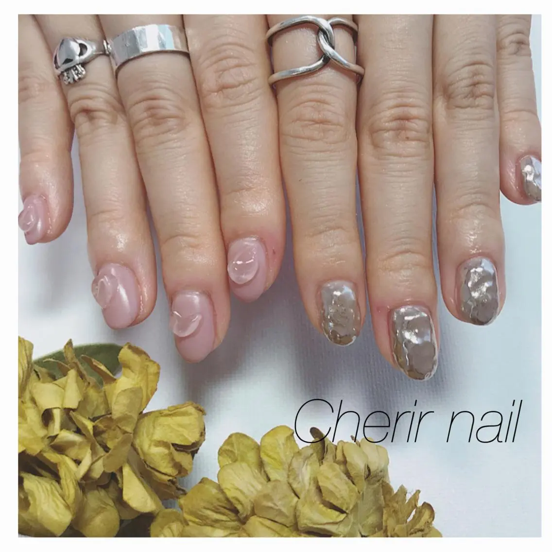 ネイル アートネイル マットネイル ミラーネイル ニュアンスネイル ピンク Cherirnail kaoriのネイルデザイン