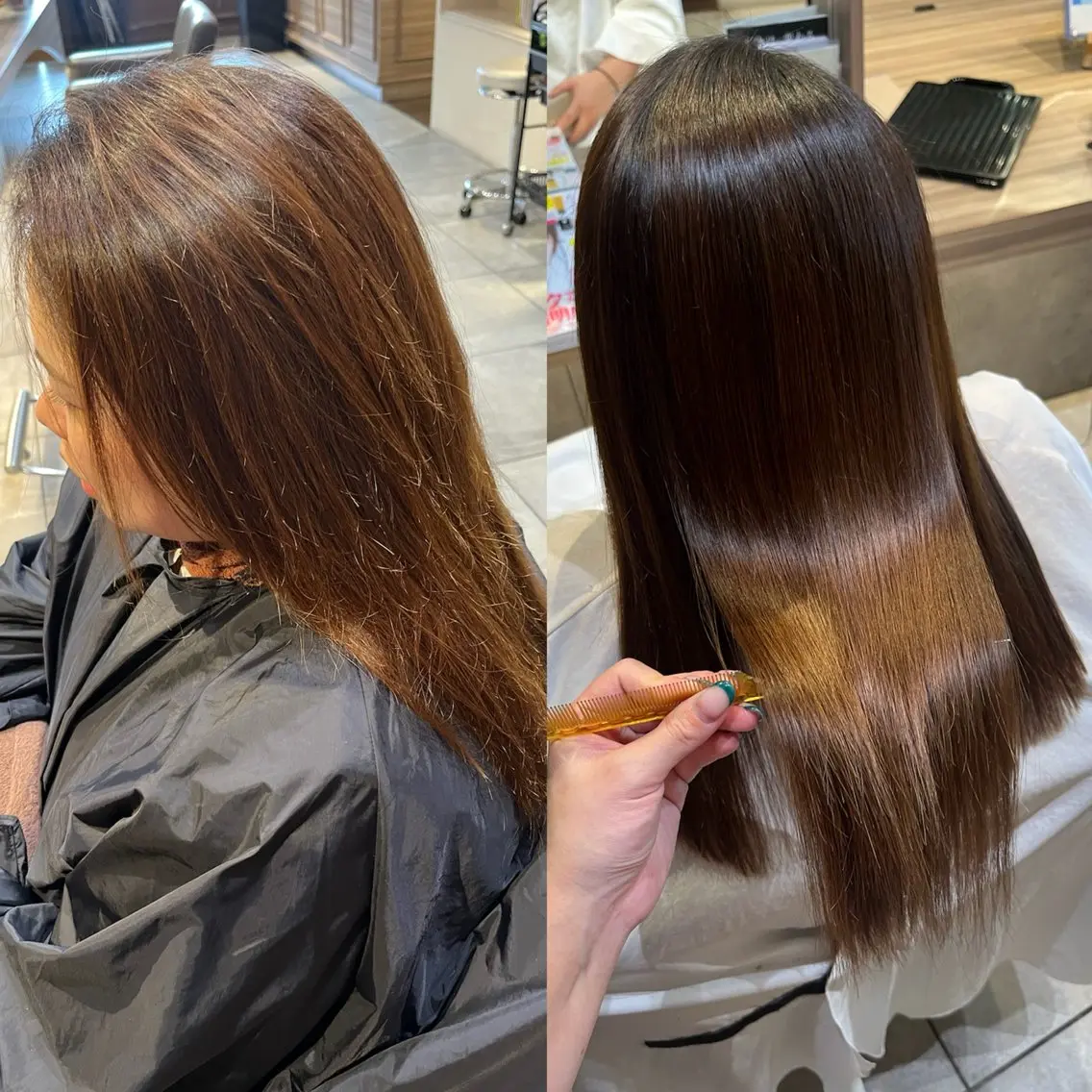 ロング カラー くせ毛 髪質改善 カット ヘアカラー 縮毛矯正 川越 輝梨奈のヘアスタイル