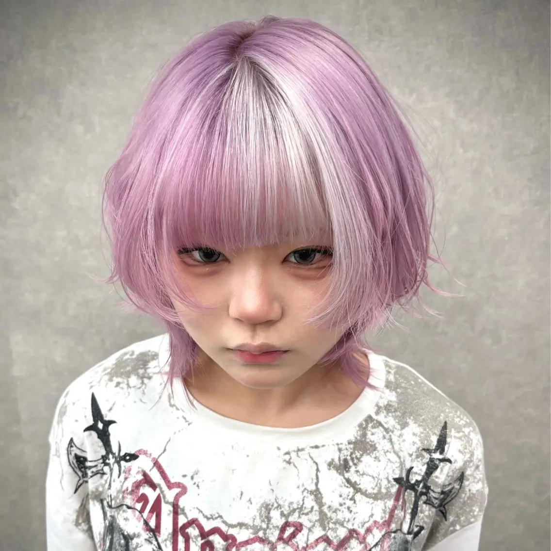 ミディアム カラー ラベンダーカラー ピンクカラー ピンクラベンダー ウルフカット ショート/ウルフ カットモデル募集のヘアスタイル
